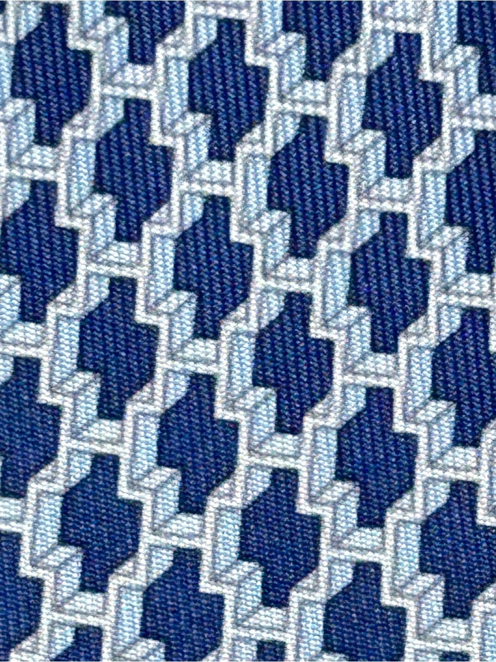 Hermès Silk Tie Blue Silver Geometric w/ Box Made in France - Picture 9 of 17